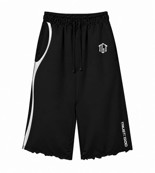 TGT Essentials black cropped sweats with white curved pocket stripe